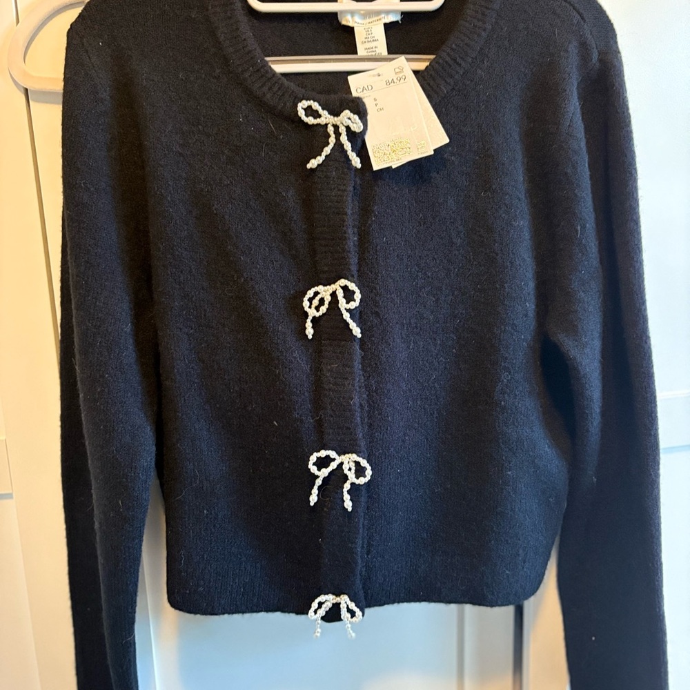 Black Cardigan with Bow Accents